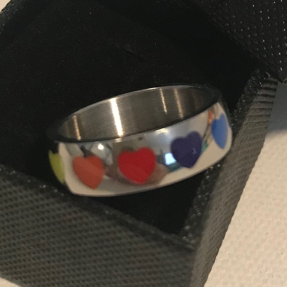 🌈💜❤️💙💛🧡 Rainbow hearts stainless pride ring - Picture 3 of 7